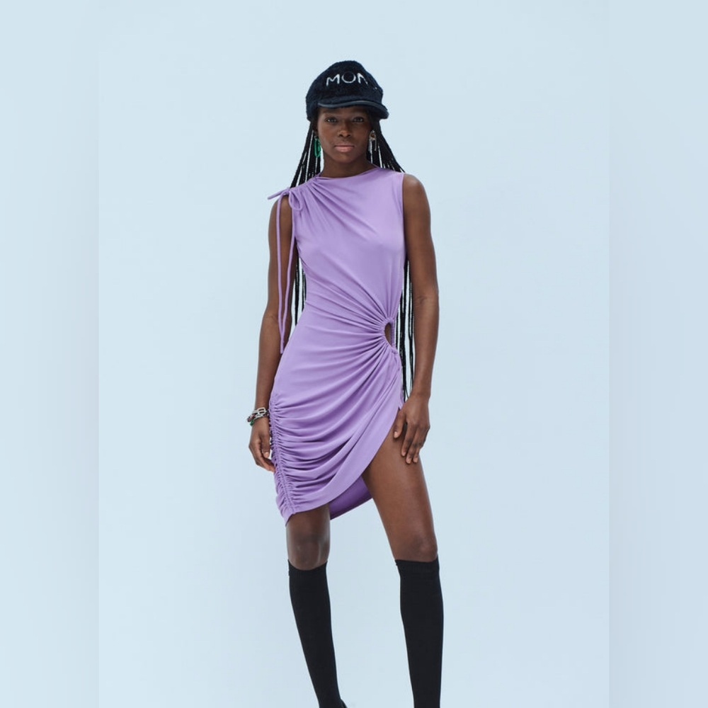 MONSE Sleeveless Keyhole Detailed Draped Viscose Dress Lavender Sz 8 Org $1000